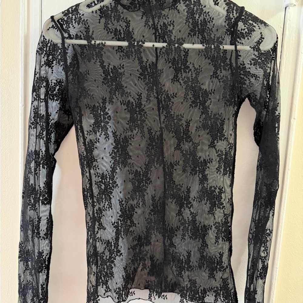 Free People Black Floral Lace Top